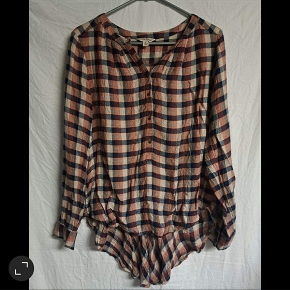 LUCKY Brand Plaid Quarter Button Down Popover - Picture 1 of 3